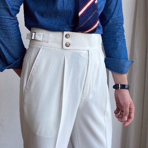 High-Waisted Straight Leg Casual Trousers