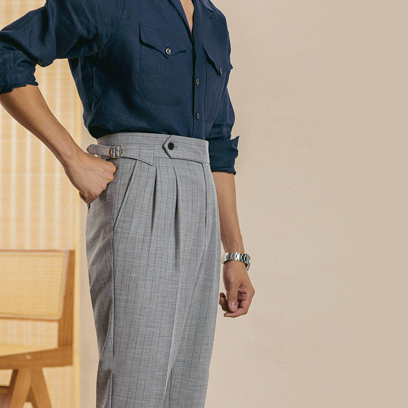 Striped Double-Pleated Trousers - Regent Edition