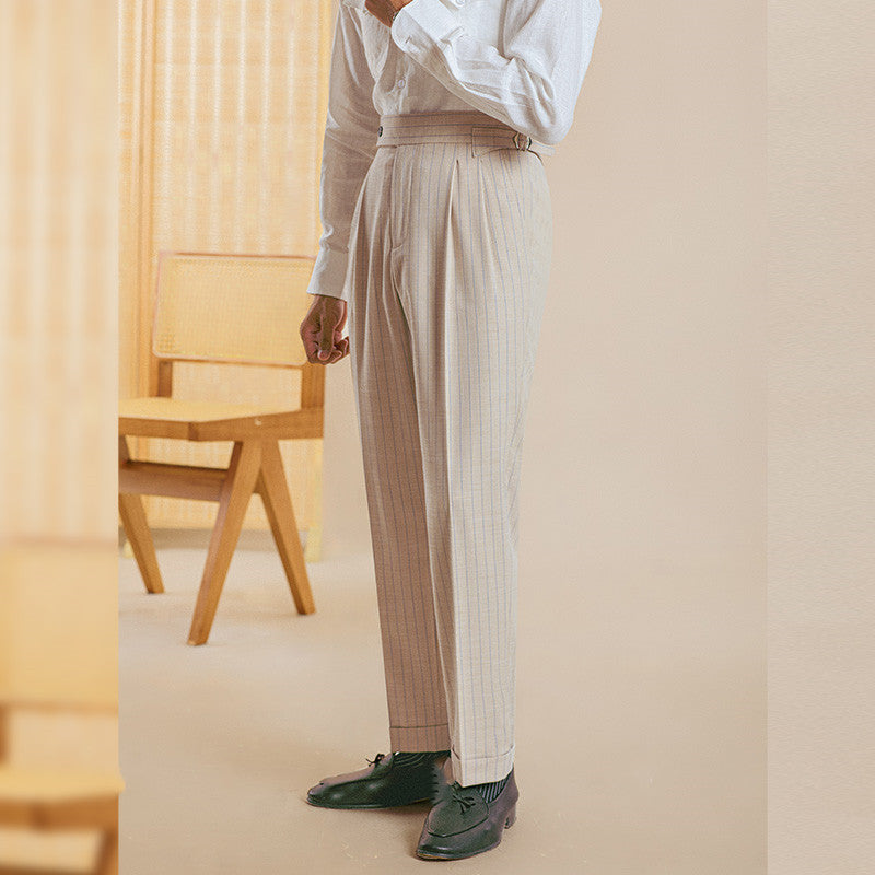 Striped Double-Pleated Trousers - Regent Edition