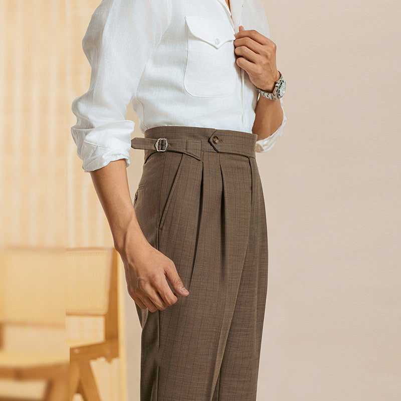 Striped Double-Pleated Trousers - Regent Edition